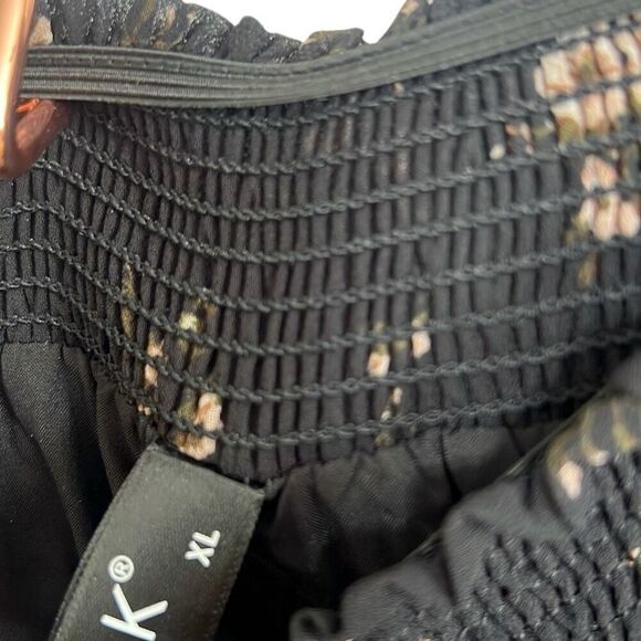 Allegra K NWOT Floral Smocked Waist Knee Length Ruffle Tiered Skirt Black XL - Picture 9 of 10